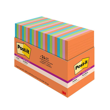 Post-it Notes Super Sticky Pads in Energy Boost Collection Colors, Note Ruled, 4" x 6", 45 Sheets/Pad, 24 Pads/Pack