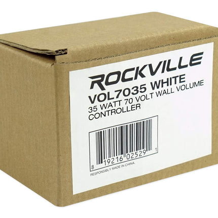 Rockville VOL7035 35W 70V Wall Volume Control, 1-Gang, White, Mono Audio, Easy Install, Dust-Protected, for Commercial Audio Systems