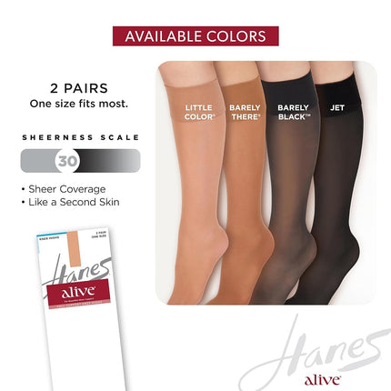 Hanes Women's Alive Full Support Knee Highs, Barely There, One size