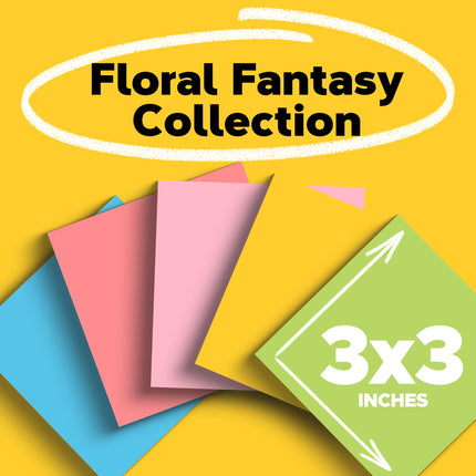 Post-it Notes, 3 in x 3 in, 5 Sticky Notes Pads, 100 Sheets per Pad, Floral Fantasy Collection, School Supplies and Oﬃce Products