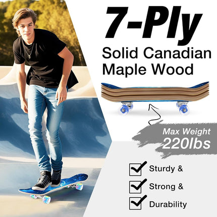 BELEEV Skateboards, 31 x 8 inch Complete Skateboard for Beginners, 7 Layer Canadian Maple Double Kick Deck Concave Cruiser Trick Skateboard for Kids Teens & Adults -Purple