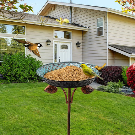 VEWOGARDEN 38 Inch Height Metal Bird Bath for Outside, Standing Bird Bath with Stake for Outdoors Garden Yard Patio Decoration, Light Blue