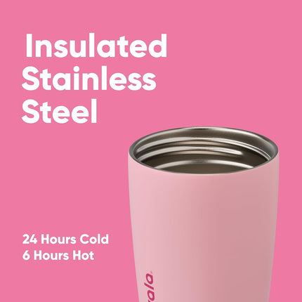 Owala SmoothSip Slider Insulated Stainless Steel Coffee Tumbler, Reusable Iced Coffee Cup, Hot Coffee Travel Mug, BPA Free 355ml, Pink (Pucker Up)