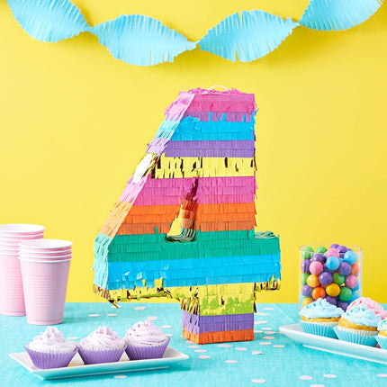 Rainbow Pinata Number 4 for Kid’s 4th Birthday Party, 30 x 42 x 7.6 cm