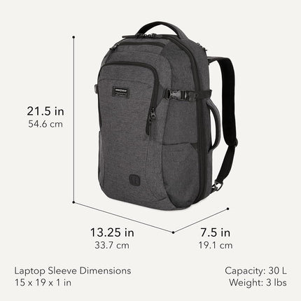 SWISSGEAR Extra Large Hybrid Laptop Backpack, Travel & Work Bag with Multiple Pockets & Airflow Back Panel, Grey Heather, 22-Inch