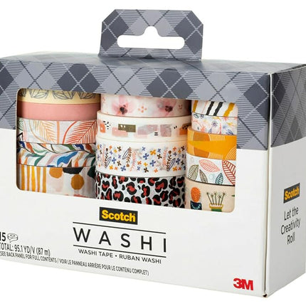 Scotch Washi Tape, Bright Colors, Assorted Patterns, 15 Rolls/Pack (C1017-15-P5)