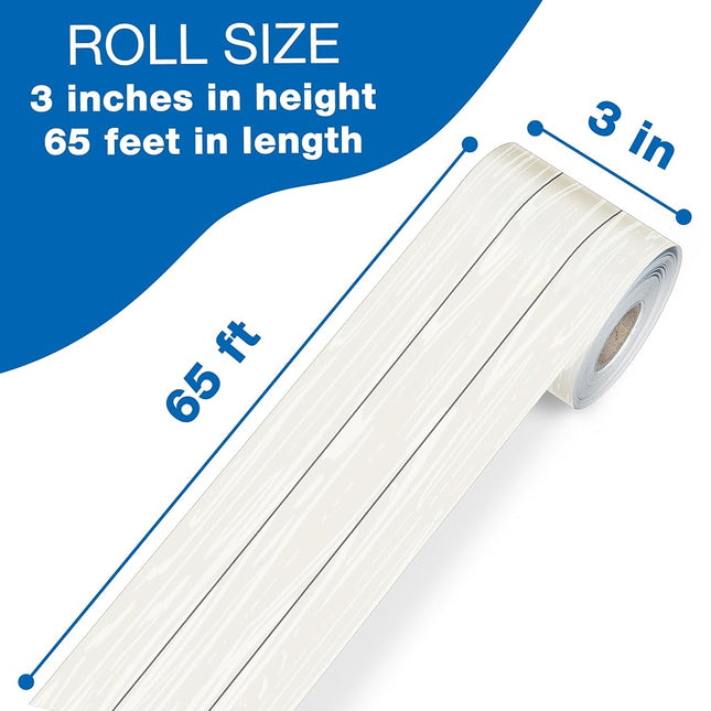 Carson Dellosa Farmhouse 65Ft of White Wood Grain Bulletin Board Borders, 1 Roll of Rustic Trim for Rolling Whiteboard, Cork and Posterboard, Party, Office Decorations, and Classroom Decor