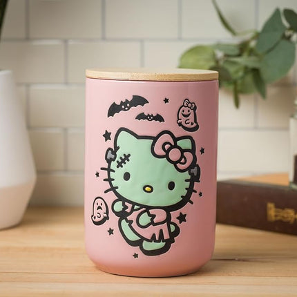 Silver Buffalo Sanrio Hello Kitty Halloween Spooky Frankenstein Frankenkitty Ceramic Cookie Snack Candy Jar with Airtight Bamboo Lid (Small)