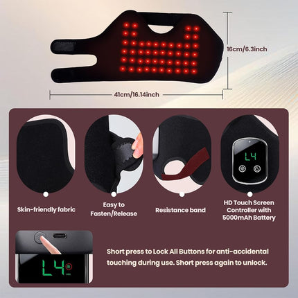 pinfriy Portable 5000mAh Wireless Red Light Therapy Belt for Feet & Ankle, 48pcs LEDs Cordless Infrared Light Therapy Wrist Wrap for Foot Knee Hand Joint Muscle Dogs Cats Horses, 5-30 Timer