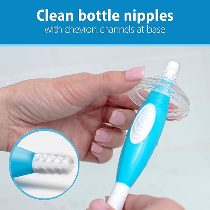 Dr. Brown’s Reusable Sponge Baby Bottle Cleaning Brush Set with Suction Cup Stand, Scrubber and Nipple Cleaner, Blue 3-Pack