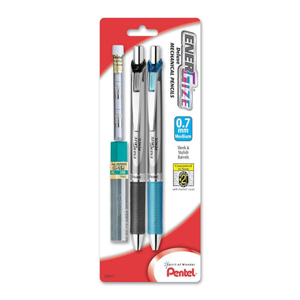 Pentel EnerGize Automatic Pencil with Lead and Erasers, 0.7mm, Assorted, (PL77LEBP2)