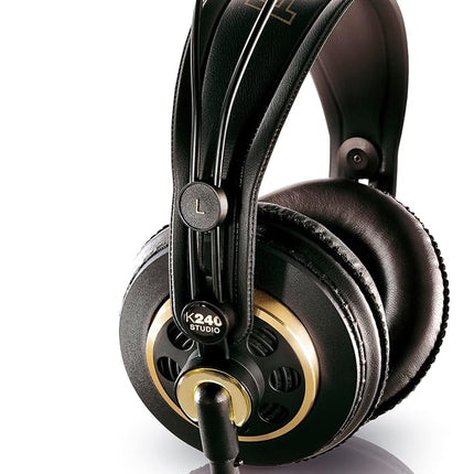 AKG K240 Studio Professional Semi-Open, Over-Ear Headphones, High Performance design, 3.5mm and 1/4" adapters, self adjusting headband - Black and Gold