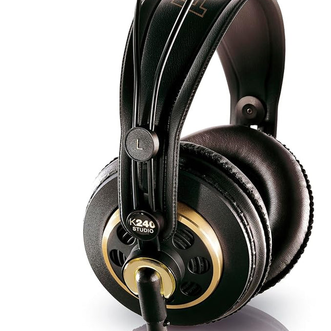 AKG K240 Studio Professional Semi-Open, Over-Ear Headphones, High Performance design, 3.5mm and 1/4" adapters, self adjusting headband - Black and Gold