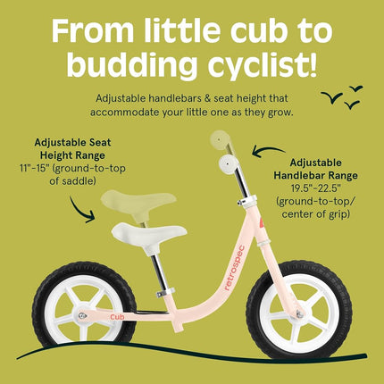 Retrospec Cub 2 Toddler 12" Balance Bike, 18 Months - 3 Years Old, No Pedal Beginner Kids Bicycle for Girls & Boys, Flat-Free Tires, Adjustable Seat, & Durable Frame