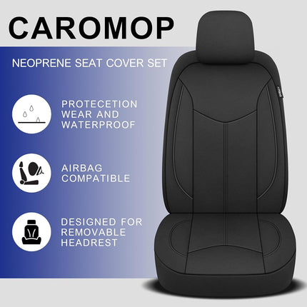 CAROMOP Waterproof Car Seat Cover Full Seats, Neoprene Seat Covers for Cars,Split Bench Compatible Car Interior Covers, Universal Fit Most Car Sedan Truck SUV(Black)