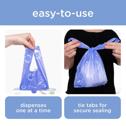 Ubbi Disposable Nappy Sacks, Lavender Scented, Easy-To-Tie Tabs, Durable, Thick Baby Nappy Disposal or Pet Waste Bags, 200 Count
