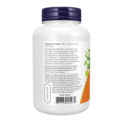 NOW Supplements, Ashwagandha (Withania somnifera)450 mg (Standardized Extract), 180 Veg Capsules