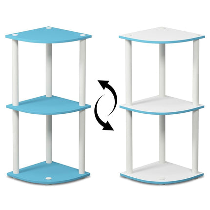 Furinno TURN-N-TUBE Corner Shelf, 3-Tier Corner Bookshelf, Display Storage Shelves with Open Shelves, for Organization and Storage, Living Room, Home Office, Garage, Light Blue