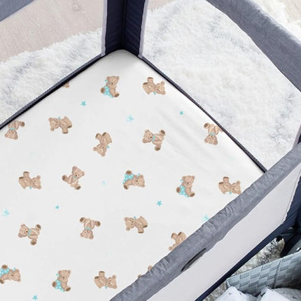 American Baby Company 2 Pack Fitted Pack and Play Sheet 39x27, Bear and WT