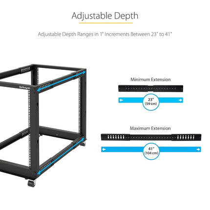 StarTech 12U 4-Post Open-Frame Rack, 101cm, 544kg, Mobile (4POSTRACK12U)