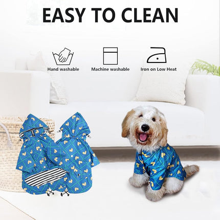 Morezi Dog Zip Up Dog Raincoat with Reflective Buttons, Rain/Water Resistant, Adjustable Drawstring, Removable Hood, Stylish Premium Dog Raincoats - Size XS to XXL Available - Grid Blue - S