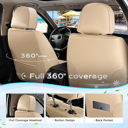 Coverado Car Seat Covers Front Seats, Waterproof Front Seat Covers Nappa Leather Seat Covers for Cars, Breathable Summer Car Seat Cushion Universal Fit for Most Cars SUV Trucks(Front, Beige)