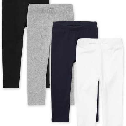 Leggings pour filles et tout-petits The Children's Place, lot de 4, noir/blanc/bleu océan/gris chiné, 3T