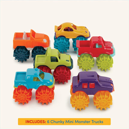 Battat Mini Monster Trucks, 6 Toy Trucks with Storage Bag, Vehicles