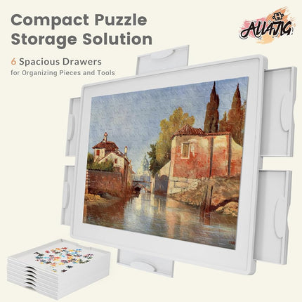 ALL4JIG 1500 Pieces Rotating Plastic Puzzle Board with 6 Sliding Drawers and Protective Cover, 360° Lazy Susan Design, 34.25"x26.38" Portable Spinning Puzzle Table for Adults, Ideal Mum