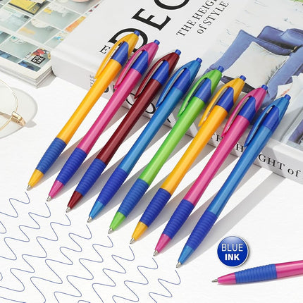 Sikao Ballpoint Pens Blue Pens 60 Pcs Grip Slim Push Pens Multipack Blue Ink Medium Tip 1.0mm Smooth Writing Ballpoint Pen School Office Box of Pens