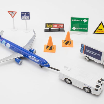 Daron 12-Piece jetBlue A321 Balloons Livery Airport Die-Cast Metal and Plastic Airplane, Vehicles, and Accessories Playset Toy and Collectible, for Age 3+