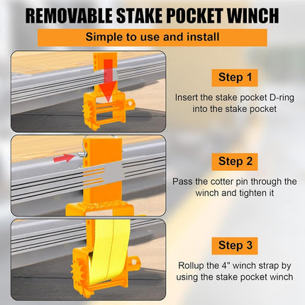 Trailer Stake Pocket Winch, Pack of 2 Heavy Duty Stake Pocket Winch 16200 Lbs Capacity and 5400 Lbs Load Limit for Flatbed Trailer Trucks Winches, Orange