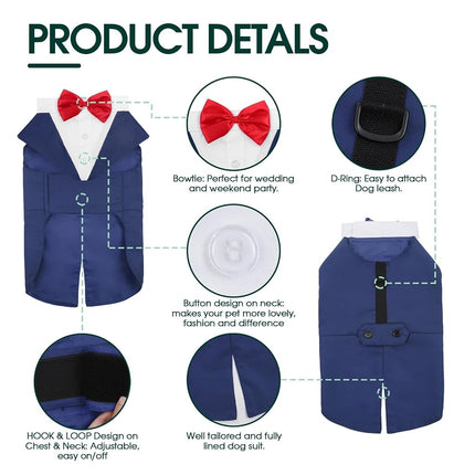 Kuoser Dog Tuxedo Dog Suit and Bandana Set, Dogs Tuxedo Wedding Party Suit, Doggy Prince Bow Tie Shirt Formal Pet Wedding Attire for Large Medium and Small Dogs Golden Retriever Samo Bulldogs