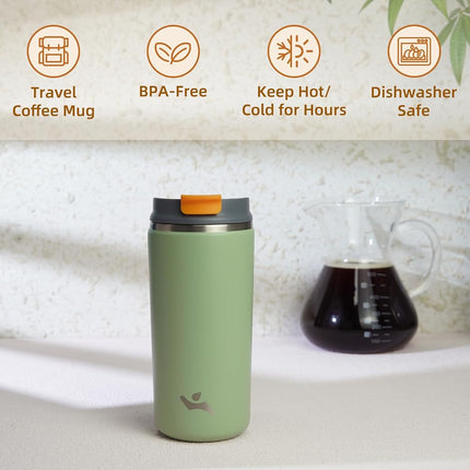 Konokyo Tumbler with Lid, 12 oz Travel Coffee Mug Double Wall Vacuum Stainless Steel Thermal Metal Cup Insulated Water Bottle,Soft Green