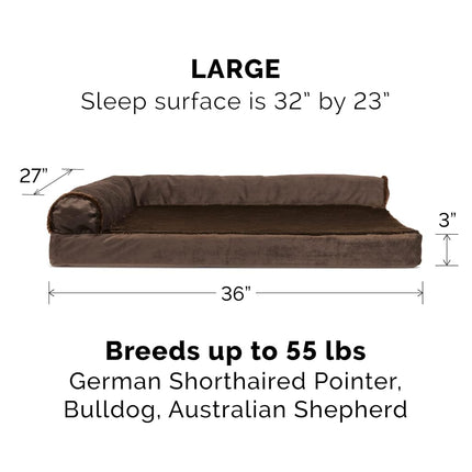 Furhaven Replacement Dog Bed Cover Plush & Velvet L Shaped Chaise, Machine Washable - Sable Brown, Large