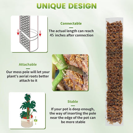 EOX 4 Pcs 24 Inch Plastic Moss Pole for Plants Monstera, Climbing Plants, Plant Support for Indoor Plants Work with Sphagnum Moss