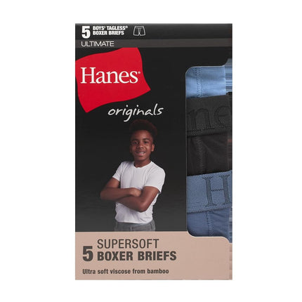 Hanes Ultimate Originals Ultimate Supersoft Boys' Boxer Brief Underwear, Assorted, 5-Pack, Red/Blue/Black 5-Pack, Large