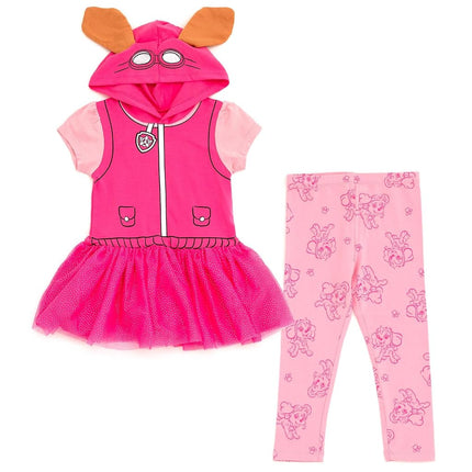Paw Patrol Skye Little Girls Hooded Cosplay T-Shirt Dress and Leggings Outfit Set Pink/Skye 6