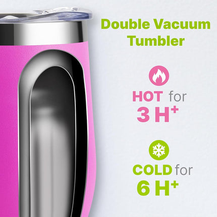 Mollcity 12 oz Tumbler with Handle and Straw-2 Pack Stainless Steel Double Wall Vacuum Insulated Tumbler Cup with Lid-Reusable Metal Travel Cup Leak Proof and BPA Free (Purple-Hot Pink)