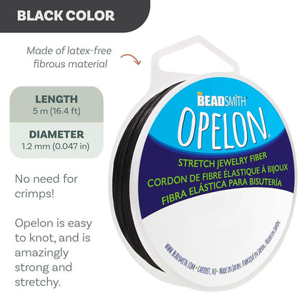 The Beadsmith Opelon Stretch Cord – Elastic Beading Fiber, Black, 1.2 mm Diameter, 5 Meters (16.4 ft) Spool