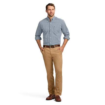 Izod Men's American Chino Flat Front Straight Fit Pant, Khaki, 38W / 34L