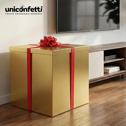 Giant Gift Box 28x28x28in JUMBO Extra Large Cardboard Decorative Box with Lid for Birthday Surprise, Pregnancy Announcement, Gender Reveal, Christmas Presents & Other Celebrations (Gold)
