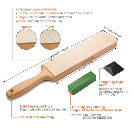 SHARPAL 205H Double-Sided Leather Strop (Genuine Cowhide) 33.5 cm x 6 cm