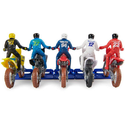 AONELAS Supercross, Authentic 5-Pack of 1:24 Scale Die-Cast Motorcycles with Rider Figure, Toy Moto Bike for Kids and Collectors Ages 3 and up
