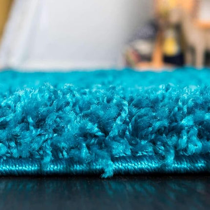 Unique Loom Solo Solid Shag Collection Modern Plush Turquoise Rectangle (2' x 3')