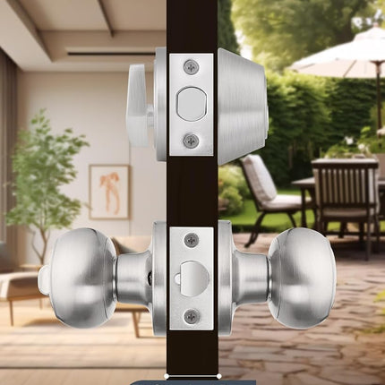 Brotima 4 Pack Keyed Alike Front Door Knob and Deadbolt Set, Entry Door Locksets with Single Cylinder Deadbolt, Satin Nickel Flat Round Door Lock Set for Bedroom/Office/Exterior Doors