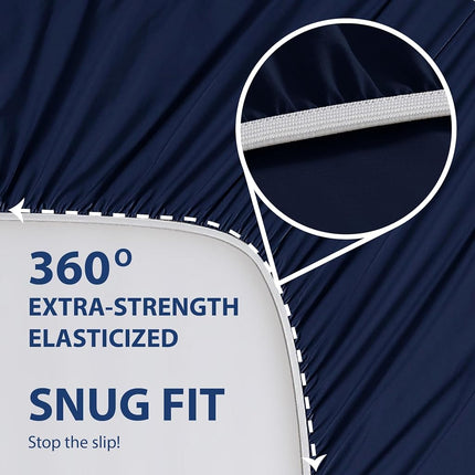 Cathay Luxury Silky Soft Polyester Single Fitted Sheet, Twin Size, Navy Blue