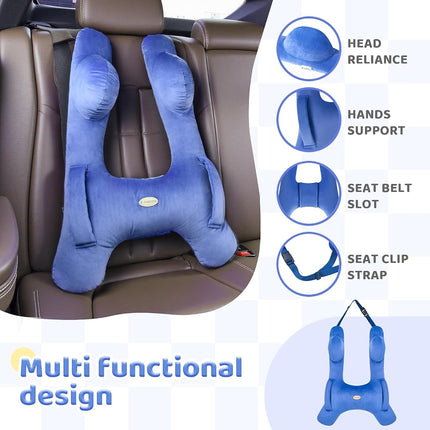 FLORICH Almohada de viaje para niños, almohada de viaje para dormir en coche para niños, almohada lavable en forma de H para adultos y niños para apoyar la cabeza y el cuerpo en viajes por carretera (azul)