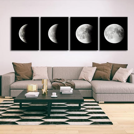Wieco Art Moon Canvas Prints Wall Art Space Pictures Paintings Large Modern Gallery Wrapped Black and white Abstract Sky Giclee Artwork on Ready to Hang for Living Room Bedroom Home Office Decor
