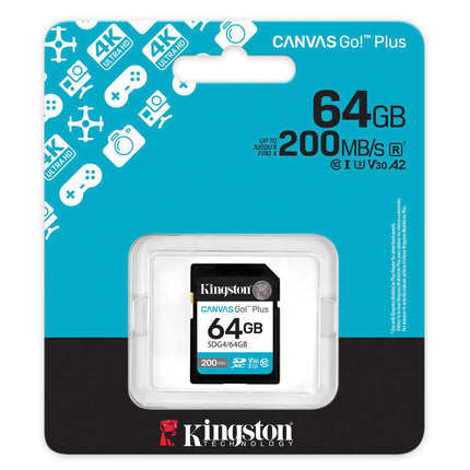 Kingston Canvas Go Plus SDXC Memory Card Gen4 200MB/s C10 UHS-I U3 V30 64GB-SDG4/64GB